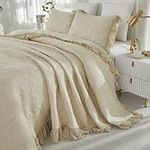 Brandream Quilt Set Queen Size Bedspreads Cotton Beige Matelasse Bedding Ruffle Tulip Matelasse Coverlet Set 3-Piece