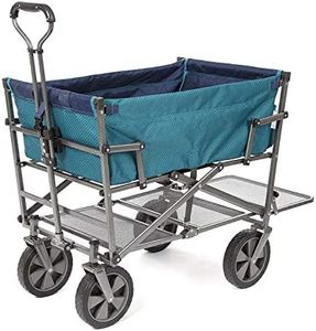 MacSports Double Decker Wagons Carts Heavy Duty Foldable Outdoor Collapsible Cart Portable Lightweight Utility Cart, All Terrain Sports Wagon for Camping Gear, Groceries, and More (Teal)