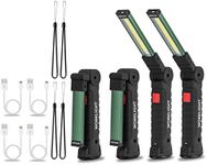 Rechargeable Battery Powered Torches, Vagocom LED Super Bright Flashlight Tools COB Work Light Portable Inspection Lamps with Hook and Tail Rope for Gift,Garage,Workshop,Camping and Emergency(4 Pack)