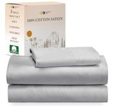 California Design Den Soft 100% Cotton Sheets Twin-XL Size Bed Sheet Sets with Deep Pockets, 3 Pc Extra Long Twin Sheets with Sateen Weave, Cooling Sheets (Light Grey)