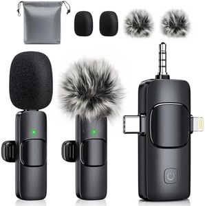 MENERESAS 3-in-1 Mini Microphone for iPhone: Wireless Lavalier Microphones for iOS/Android Devices/Camera - Noise Reduction Lapel Mic - Clip on Mic for Video Recording, Multifunctional