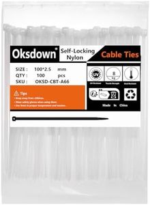 Oksdown Collier de Serrage en Nylon 100 mm × 2,5 mm Attache Câble Plastique Rilsan Serre Câbles Petit Format, Blanc, Lot de 100 Pièces