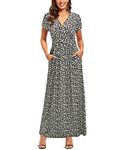 OUGES Women's Summer Casual V Neck Short Sleeve Floral Pattern Wrap Ladies Maxi Long Dress with Pockets(Floral-54,L)