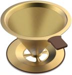 HAOHAOHUOZHE Pour Over Coffee Dripper, Paperless Reusable Coffee Filter, Pour Over Coffee Maker for Single Cup Brew, Double Mesh Stainless Steel Cone Filter (Gold)