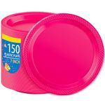 WELLIFE Hot Pink Party Plates 7 Inch -150 Count Plastic Plates for Party, Disposable Plastic Plates Set for Party Supplies & Dessert Plates
