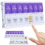 CSTDE Weekly Pill Organiser 2 Times a Day, Easy Fill Large Pill Box 7 Day, Am Pm Medicine Organiser, Push Button Daily Pill Case for Vitamin, Fish Oil, Supplements