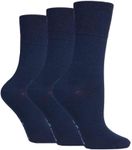 SOCK SHOP GENTLE GRIP Non-Binding Cotton Crew Socks 3pr Womens 4-8UK 5-9US Plain Navy