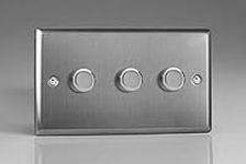 Varilight JTDP303 Classic Brushed Steel 3 Gang 2-Way Push On/Off LED Dimmer 0-120W V-Pro