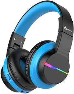 iClever BTH12 Kids Headphones, Colorful LED Lights Kids Wireless Headphones with 74/85/94dB Volume Limited Over Ear, 55H Playtime, Bluetooth 5.2, Built-in Mic for School/Tablet/PC/Airplane, Black&Blue