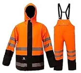 RainRider Rain Suits Waterproof for Men & Women Heavy Duty Rain Gear High Visibility Reflective Jacket Bib Pants 3 Pieces Rainwear(Orange,L)