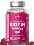 Biotin Gummies 10000ug | 120 Count | Natural Strawberry Flavour | 100% Vegan | No Artificial Flavours or Sweeteners | by Pink