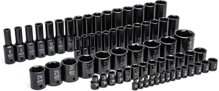 GEARWRENCH 66-Piece Metric Impact Socket Set – 1/4, 3/8, 1/2 Drive, Foam Tray