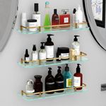 Plantex Heavy Duty Glass Shelves for Bathroom/Kitchen Storage Shelves Wall Mounted/Living Room Frosted Glass Shelves, (Antique Brass, 18x6 Inches) - Pack of 3