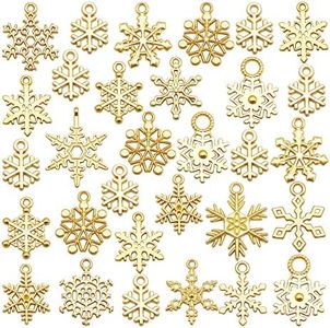 JJGQAZ 120pcs Assorted Snowflake Pendants Charms Gold Plated Christmas Snowflake Winter Charms Pendant for DIY Necklace Bracelet Earrings Jewelry Making, 10mm-25mm, Metal, No Gemstone