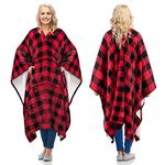 Catalonia Sherpa Wearable Blanket Poncho for Adult Women Men, Wrap Blanket Cape with Pocket, Warm, Soft, Cozy, Snuggly, Comfort Gift, No Sleeves, Plaid Buffalo Christmas