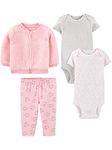 Simple Joys by Carter's Baby Girls' 4-Piece Jacket, Pant, and Bodysuit Set, Grey/Pink/White Hearts/Cat, Newborn