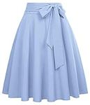 Women Summer Party Retro 2 Pockets Picnic Printed A Line Swing Skirts Light Blue(561-18) Medium