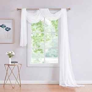 LinenZone White Window Scarf Curtain. Extra Long Window Scarves, Canopy Curtains or Sheer Fabric for Living Room, Bedroom, Crafts, Wedding or Birthday Party. (Karina 54 x 144, White)