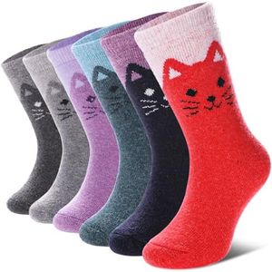 DYW 6 Pairs Childrens Hiking Winter Warm Wool Socks Kids Boys Girls Socks (6 Pairs Cat A, 4-7 Years)