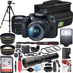 Canon EOS Rebel T7 Digital SLR Camera 18-55mm f/3.5-5.6 is II Kit Bundle with 500mm Preset Telephoto Lens, 32GB Memory Card, Camera Bag, Paintshop Pro and Accessories (13 Items)