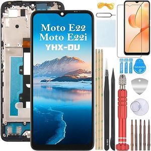 YHX-OU 6.5" Nero con Cornice Schermo per Motorola Moto E22i / Moto E22 ​LCD Display Touch Screen Digitizer Ricambio Assembly con Strumento di Installazione + 1 Pezzo Vetro temperato