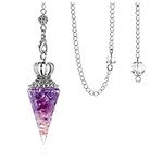 Jovivi Natural Amethyst Healing Crystal Pendulums for Dowsing Divination 6 Facted Hexagonal Pointed Cone Crown Resin Chip Stones Reiki Wicca Spritual Gemstone Chakra Energy Pendant with Chain