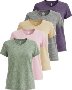 Real Essentials Womens Plus Size Just My Quick Dry Fit Dri Fit Active Wear Yoga Workout Athletic Tops Running Gym Exercise Ladies Short Sleeve Crew Scoop Neck Tees T-Shirt, Set 14, 3X, Pack of 5
