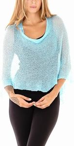 SHU-SHI Womens Sheer Poncho Casual Summer Shrug Bolero Lightweight Knit Aqua