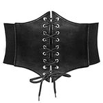 Women's Elastic Costume Waist Belt Lace-up Tied Waspie Corset Belts for Women by JASGOOD, A-Black, Fits Waist 27-30 Inches