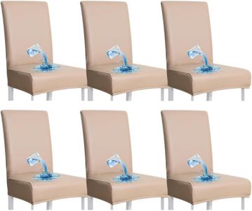 Bestenrose Stuhlhussen 6er/4er PU Leder Stuhlbezug wasserdichte Stretch Esszimmer Stuhlüberzug Stretch Stuhl Husse Universell Stuhlhussen Haus Büro Restaurant (Khakifarbe, 6-Stück)
