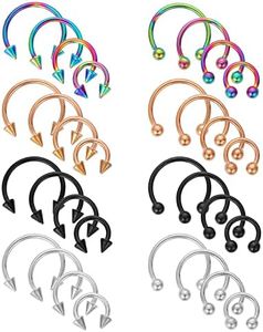 Yolev 32 Stück Hufeisenringe Chirurgenstahl 16G Verschiedene Größen Nasenscheidewand Hufeisen Creolen Augenbrauen Ohrringe Creolen Lippe Hufeisen Nasenring Septum Piercing Damen Herren