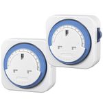 HBN 24 Hour Mechanical Timer Plug Socket UK,Indoor Plug-in Segment Plugs Timers Sockets,Energy Saving Light Switch for Home Security,Lights,Lamps and Christmas (15min,2Pack)