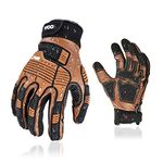 Vgo 1Pair Safety Leather Work Gloves,Mechanics Gloves,Impact Gloves,Anti-Vibration Gloves,Rigger Gloves,Heavy Duty,Water Resistant(M,Brown,CA7722IP)