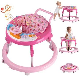 ErmeiRabbit Baby Walker Foldable, Baby Walkers and Activity Center for Boys Girls Babies 6-12 Months with Feeding Tray & Music, and 5 Adjustable Heights, Baby Walker with Wheels…