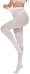 Hiltzo Women's Tights 80D Semi Opaque Soft Solid Color Footed Pantyhose White-Small-Medium