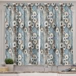 Ambesonne Floral Kitchen Curtains, Farmhouse Countryside Vibe Vintage Weathered Vertical Planks Flowers, Window Drapes 2 Panel Set for Kitchen Cafe Decor, 55" x 39", Coconut Pale Blue and Dusk