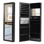 Lavievert Jewelry Armoire Lockable Jewelry Cabinet Wall/Door Mounted Jewelry Organizer with Mirror, Interior Makeup Mirror, Drawers, Spacious Storage - Black