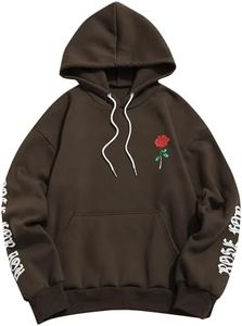 ZAFUL Men's Fleece Hoodie Unisex Rose Letter Print Hooded Pullover Kangaroo Pocket Sweatshirt Brown M