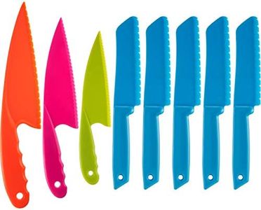 JOVITEC 8 Pieces Kid Plastic Kitchen Knife Set, Children's Safe Cooking Chef Nylon Knives for Fruit, Bread, Cake, Salad, Lettuce Knife (Color 3)