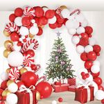 HBYDO Christmas Balloon Garland Arch Kit,134PCS Christmas Decorations Red Gold White Balloons with Gift Box Crutch Candy,Luxury Xmas Balloons Arch for Christmas New Year Party New Years Balloons