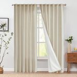 jinchan Oat Linen Curtains 84 Inches Long for Living Room Farmhouse Curtains with Lined Rod Pocket Back Tab Light Filtering Window Drapes with Lined for Bedroom Curtains 2 Panels Oat…