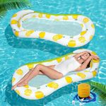 KNYUC MART Inflatable Pool Float Lounger with Lemon Pattern, Mesh Cooling Bed, White and Yellow Lemon Design with Heavy Duty Air Pump (1 Pcs.)