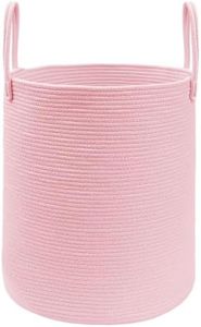 JMvicyroam Large Woven Laundry Basket Hamper,100L Cotton Rope Storage Bin for Blankets,Toys and Clothes,Decorative Tall Nursery Hamper for Living Room,Baby Nursery,Bathroom and Bedroom,Pink
