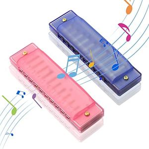 Harmonica for Kids, 10 Hole Translucent Harmonica with Case, 2 Pack C Key Blues Harmonica, Educational Musical Toy for Beginners, Party Favors, Birthday (Blue, Pink)