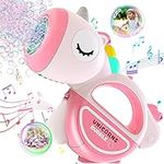 Bubble Machine Gun with Lights Music, Portable Unicorn Bubble Machine for Kids Toddlers Age 1-3 4-8, 360°Leak Proof Auto Bubble Blower with Bubble Solution for 3 4 5 6 7 8 Years Old Outdoor Toys Gifts