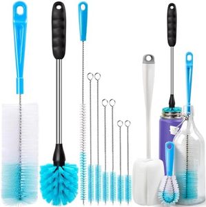 Holikme 11 Pack Multifunctional Brushes Bottle Brush Anti Static Brush Cleaning Set for Narrow Neck Beer Bottles Cup Cover Keyboard Laptop, Agua