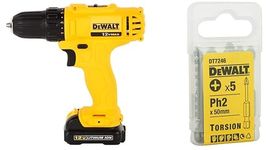 DEWALT DCD700C2 12V Max Li-Ion 10mm Cordless Screwdriver/Drill With DEWALT DT7246 50mm Ph2x5 Torsion Screwdriver Bit (Pack of 5)