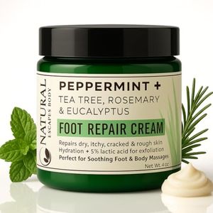 Peppermint, Rosemary & Eucalyptus Massage & Foot Cream | Repairs & Hydrates Dry Cracked Feet | Therapeutic Massage Cream | Soothing Peppermint Foot Lotion | 4oz