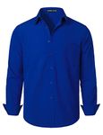 PARKLEES Men's Regular Fit Dress Shirt Solid Wrinkle-Free Long Sleeve Casual Business Button Up Shirts with Pocket PZSSCL05-Royal Blue M