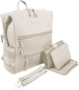 BUNSO Baby Neoprene Diaper Bag, Minimalist Backpack Diaper Bag with Pouch, Changing Pad, and Stroller Straps, Water Resistant and Lightweight Baby Girl Diaper Bag, Diaper Bag Backpack, Cream